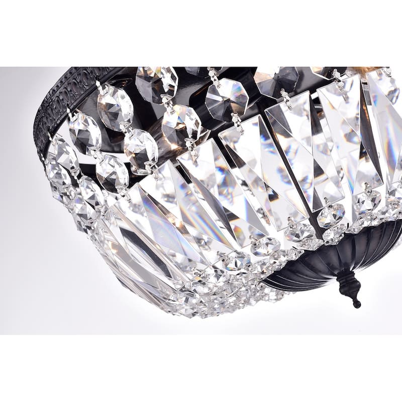 Black 3-Light Bowl Style Crystal Basket Flush Mount