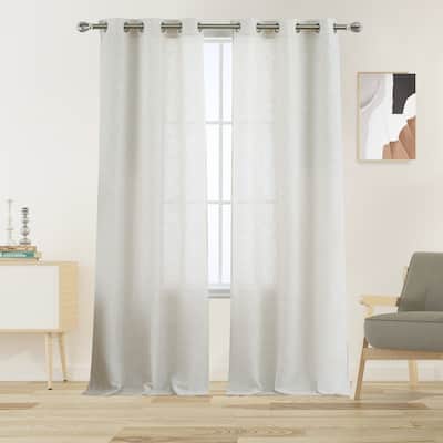 Linen Blend Textured Grommet Window Curtain Pair
