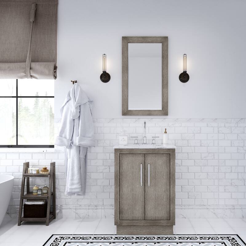 Hugo Carrara Marble Countertop Vanity with Mirror and Gooseneck Faucet