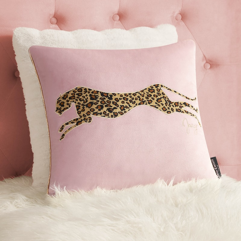 Juicy Couture Velvet Cheetah Pillow 14" x 24" - Blush - 18" x 18"