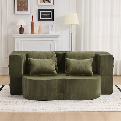 Folding Plush Futon Loveseat Couch Converts into Sleeper Sofa Bed or Yoga Mattress, High-Density Foam Queen Size Floor Bed