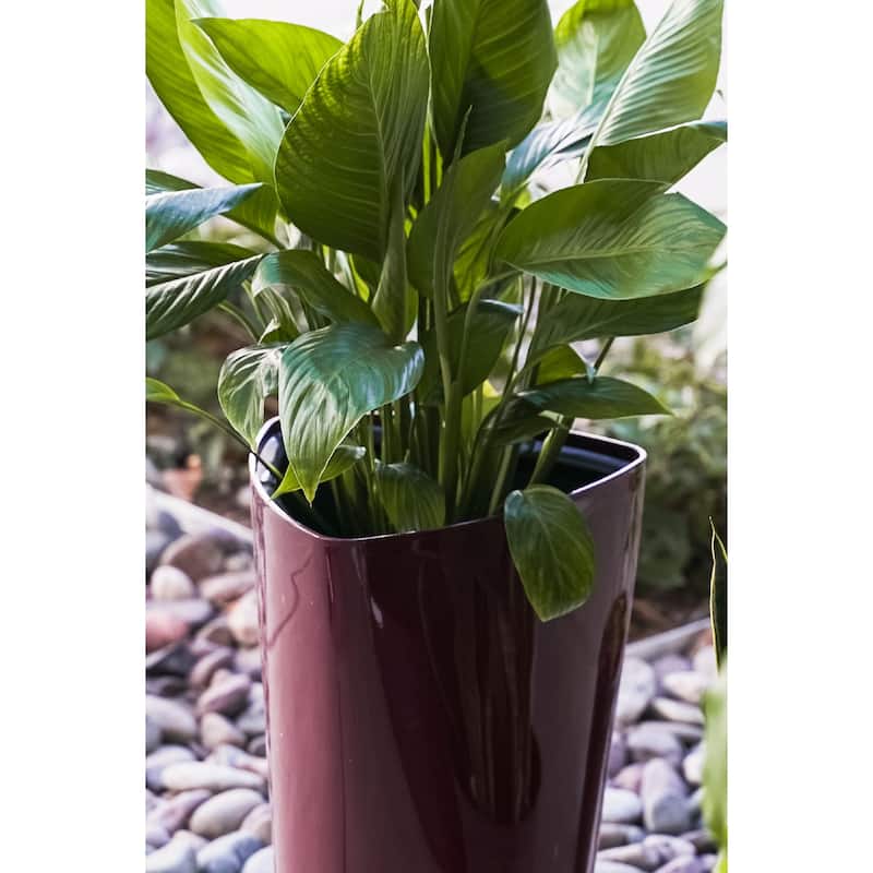 XBrand 22.4" H Plastic Self Watering Indoor Outdoor Triangle Planter Pot w/Glossy Finish, Tall Decorative Gardening Pot