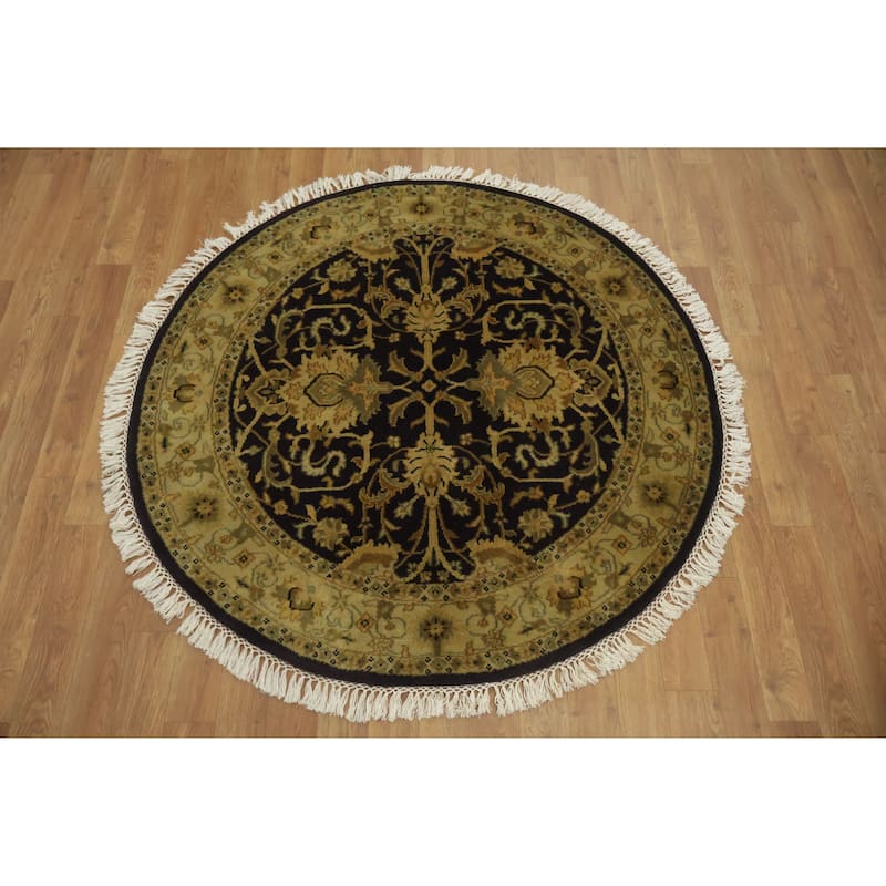 Hand Knotted Oriental 100% Wool Carpet Traditional All-Over Black Agra Area Rug - 4' 0'' X 4' 0''