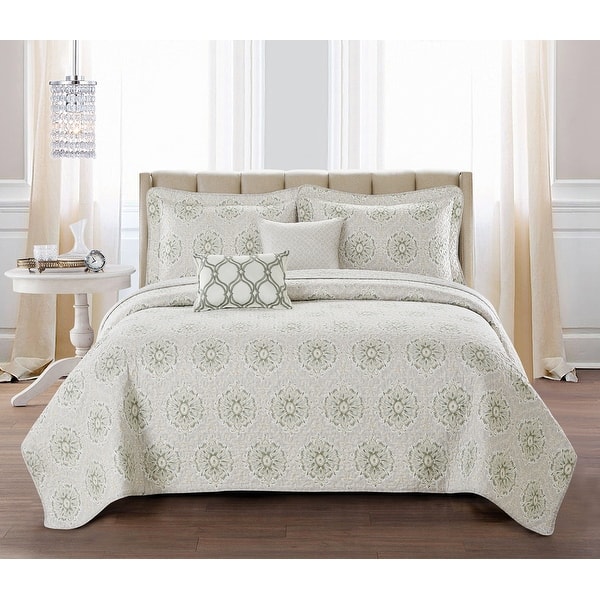Serenta Bloom Medallion 5 Piece Reversible Quilt Bedspread Set - Queen