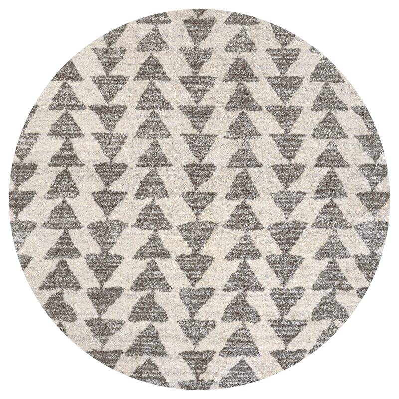JONATHAN Y Khalil Moroccan Triangle Geometric Area Rug - 6' Round - Cream/Gray