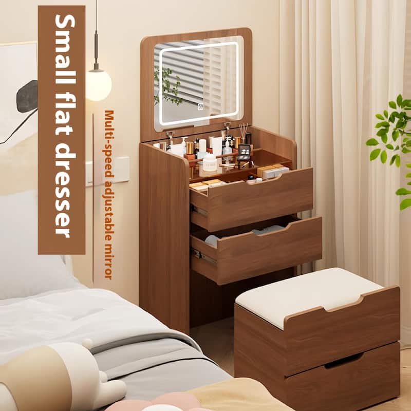 Anmytek 3 in 1 Compact Vanity Desk Flip Top Mirror 3 Drawers Glass Desktop Makeup Dressing Table