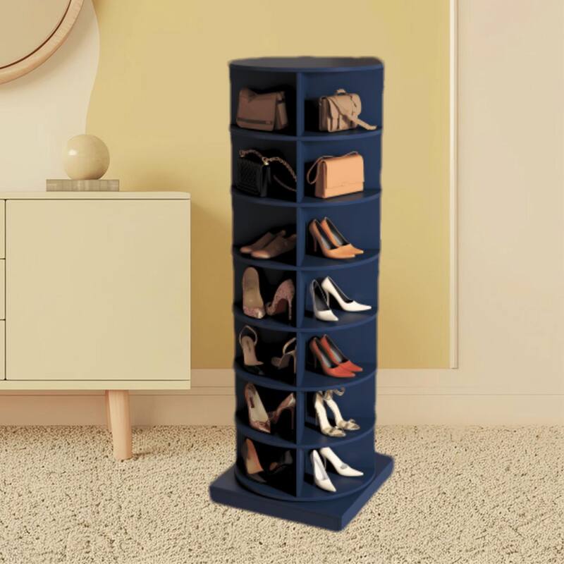Multi-Layer Shoe Rack Organizer Shelf with Rotating Design for Efficient Storage, Holds Up to 28 Pairs for Mudroom, Porch - Blue