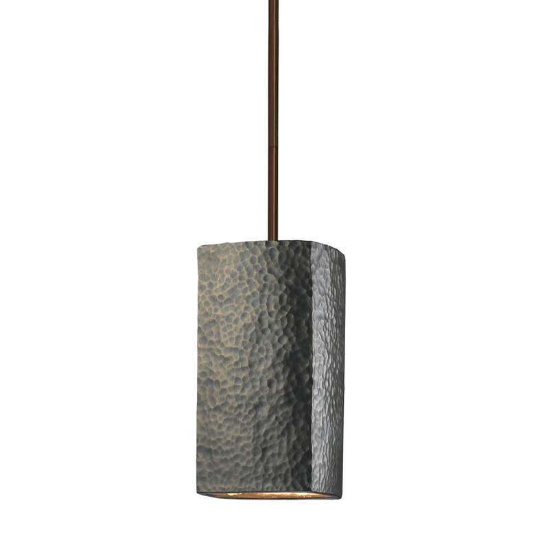 Justice Design Group Rectangle Pendant - Rigid Stem - Dark Bronze/Hammered Brass