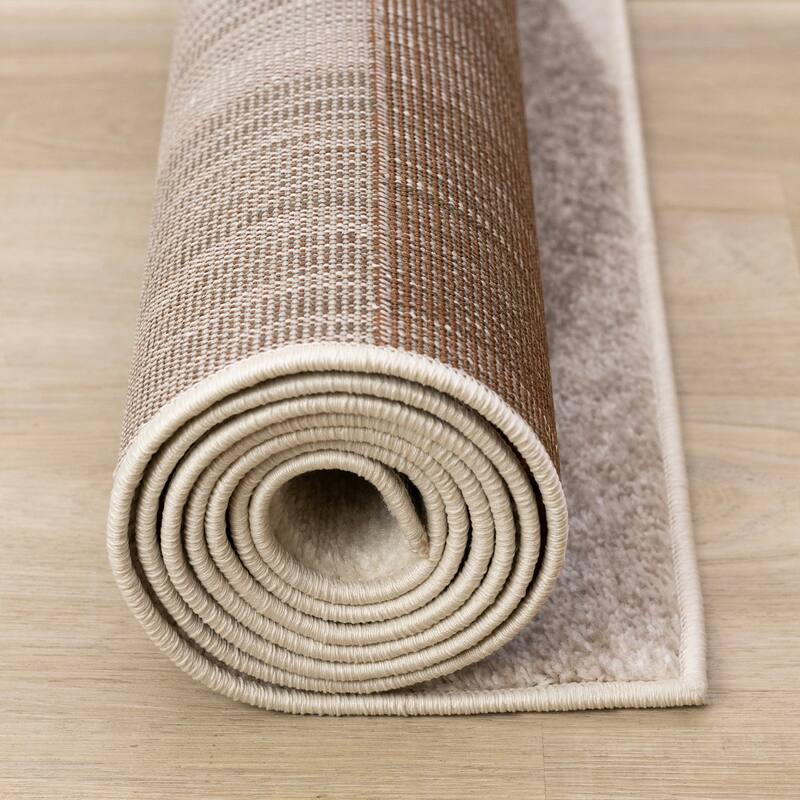 Marley Collection - Geometric Curves Taupe Oxblood Area Rug