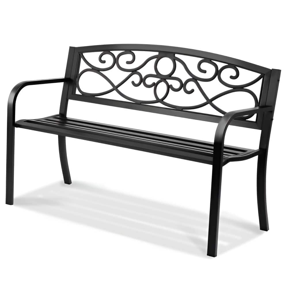 Black Metal PVC Garden Bench, 50 inches Floral Patio Seat with 550lb Capacity - 20.7” L x 50” W x 32.2” H