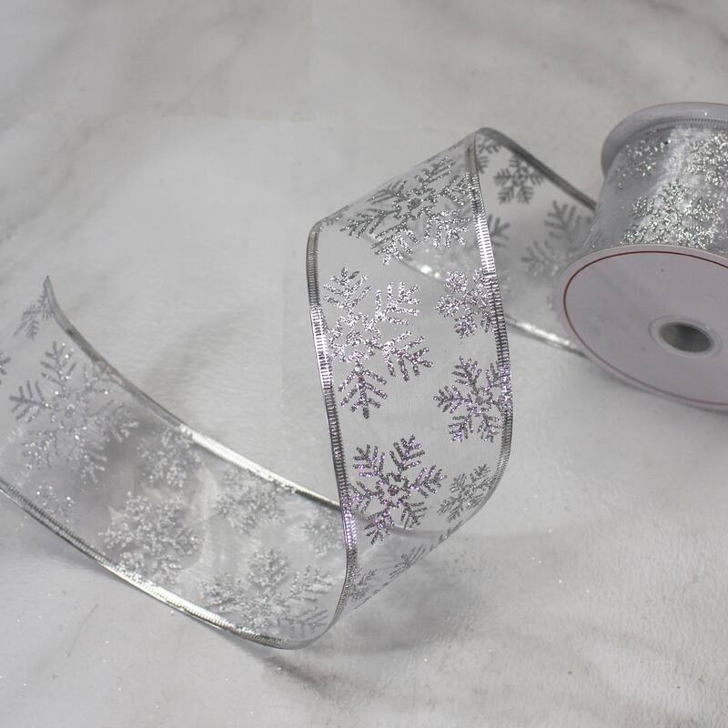 Sheer Snowflake Christmas Wi Craft Ribbon 2.5" x 10 Yards - 2.5" x 10