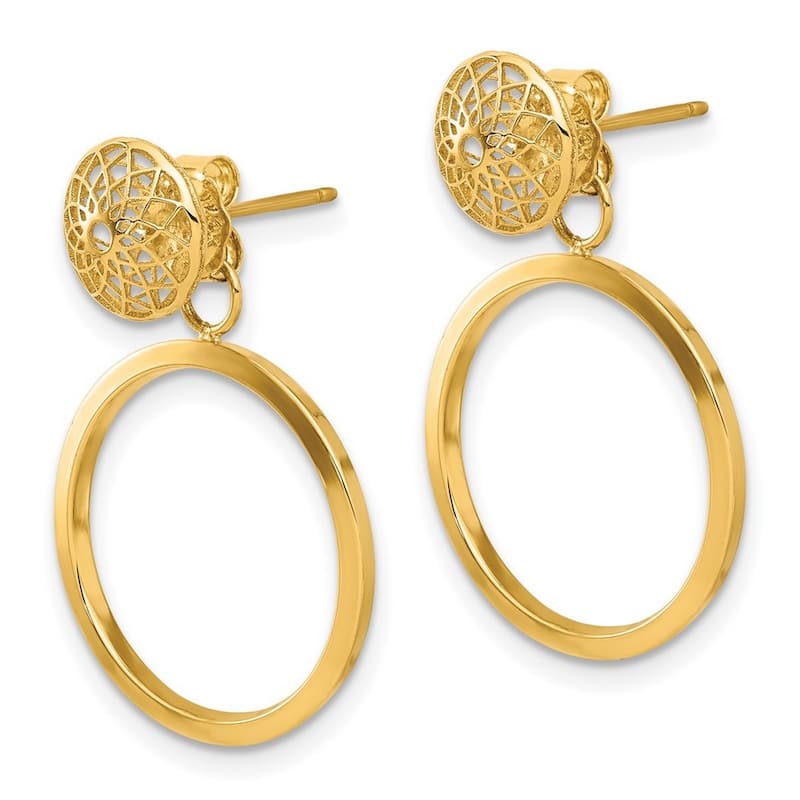 Curata 14k Yellow Gold Polished Cut Out Hollow Guardian Angel Circle Post Earrings - 26x18.25mm