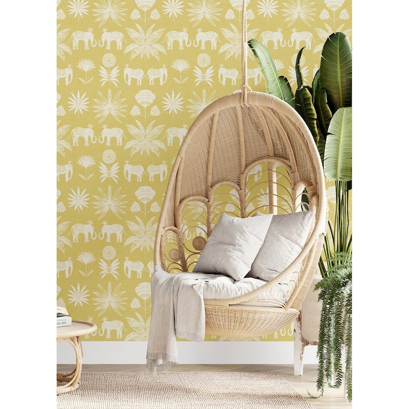 A-Street Prints Bazaar Yellow Elephant Oasis Wallpaper