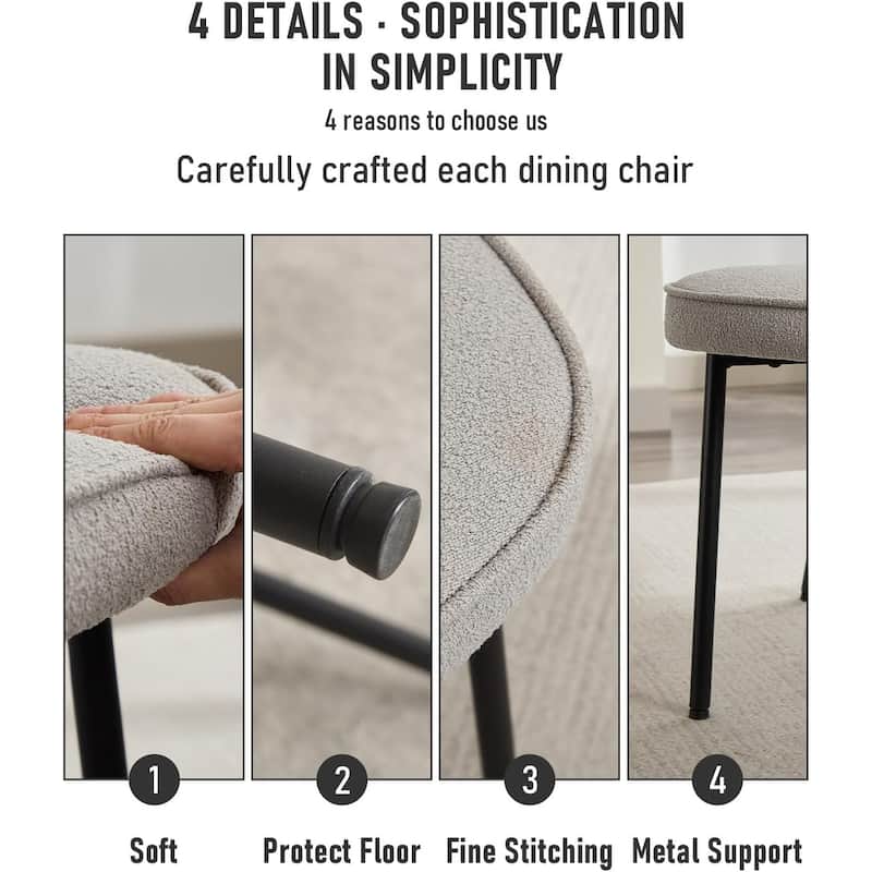 XINMICS Dining Chairs with Curved Backrest, Modern Fabric Upholstered Boucle Kitchen Dining Room Chairs Set of 2/4/6