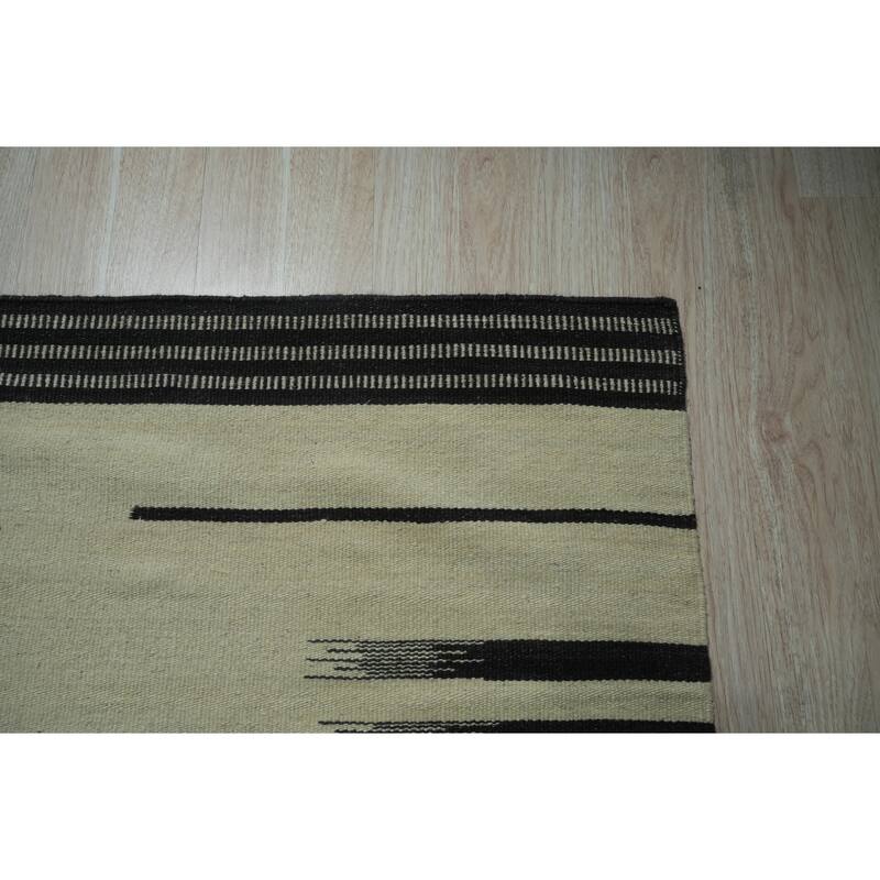 Home Decor Beige and Brown Hand-Woven Wool Flat Modern Weave Rug by EORC Elegant Area Rug for Adding Warmth and Contemporary