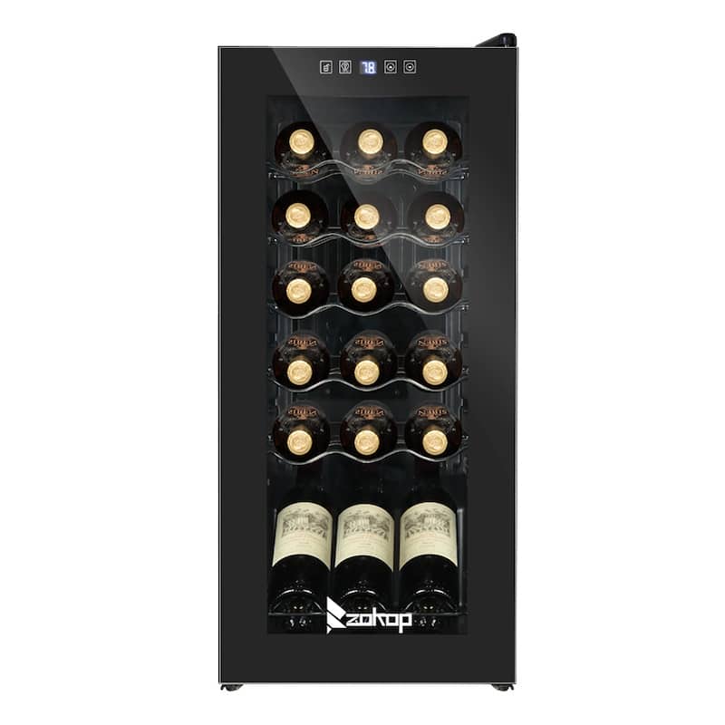 ZOKOP AC 115V /60Hz 1.8Cu.Ft/2.8Cu.Ft Compressor Wine Cabinet Wine Rack Black - 18-Bottle