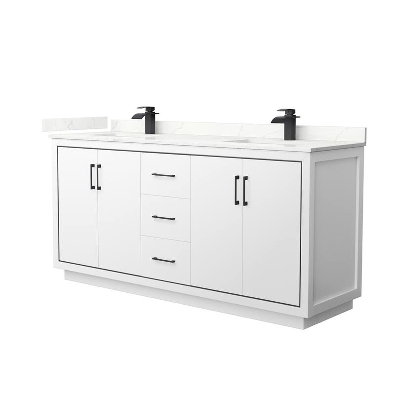 Wyndham Collection WCF111172D-QTZ-UNSMXX Icon 72" Free Standing Double - White / Giotto Quartz Top / Matte Black Hardware