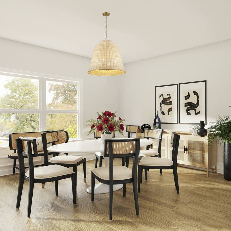 Transitional 6-Light Natural White Vine Basket Chandelier