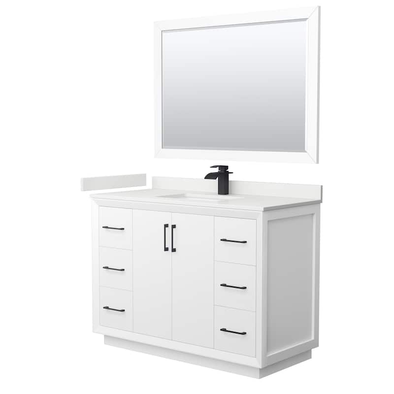 Wyndham Collection WCF414148S-QTZ-UNSM46 Strada 48" Free Standing - White / White Quartz Top / Matte Black Hardware
