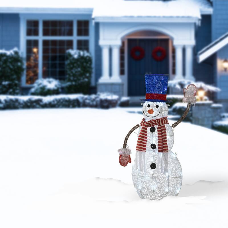 National Tree Company 30 in. Pre-Lit Fabric Snowman - White - 30 in