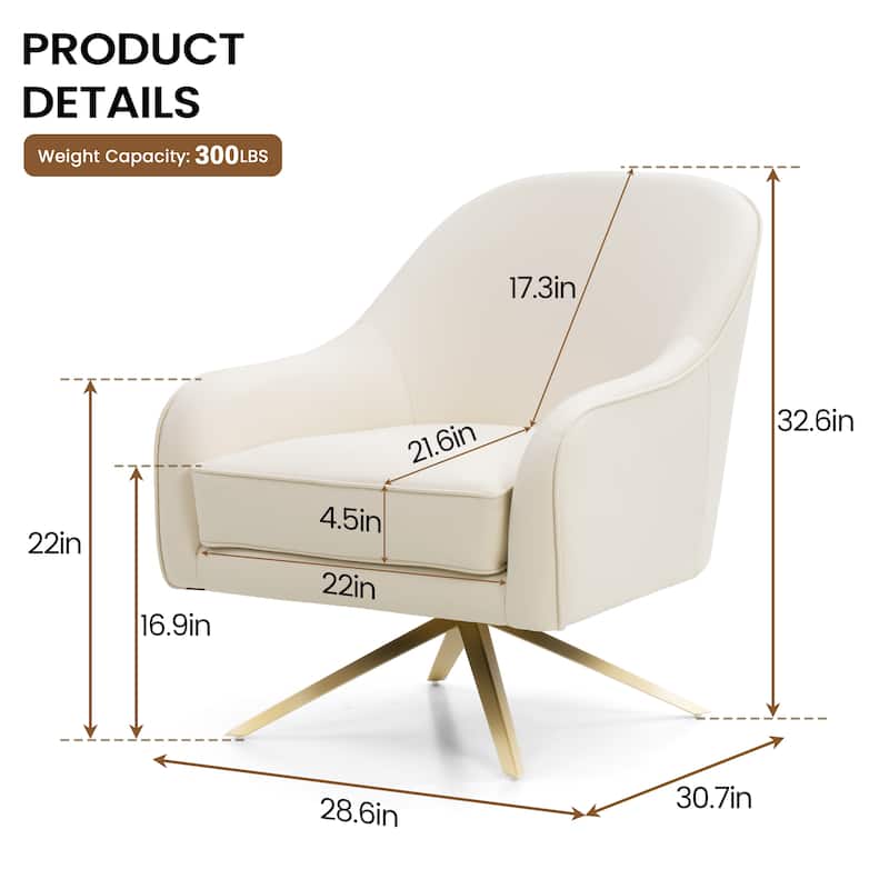 Faux Leather Sofa Chair Upholstered Swivel Accent Chair Mid-century Modern Armchair