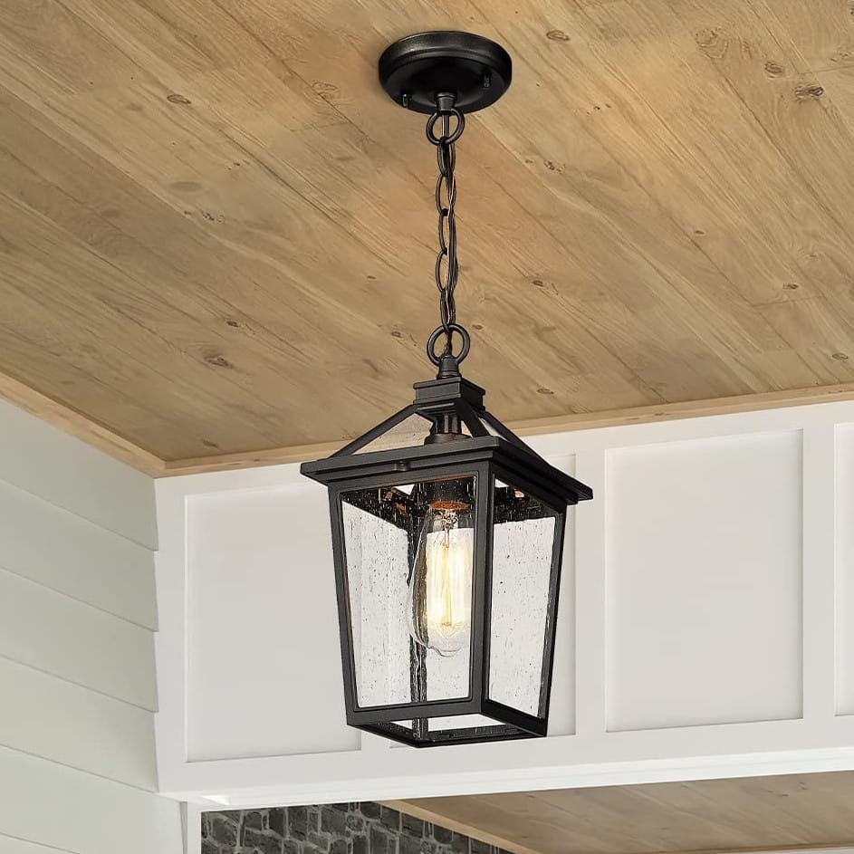 12 Inch Outdoor Ceiling Light with Seeded Glass