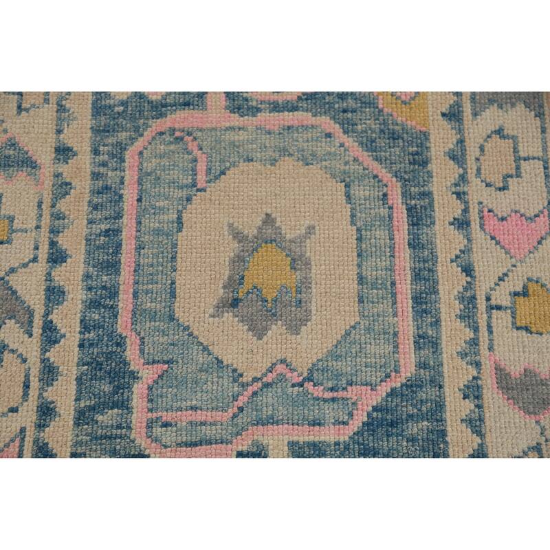 Hand Knotted Oriental 100% Wool Carpet Transitional Geometric Navy Blue & Blues Oushak Runner Rug - 13' 10'' X 3' 2''