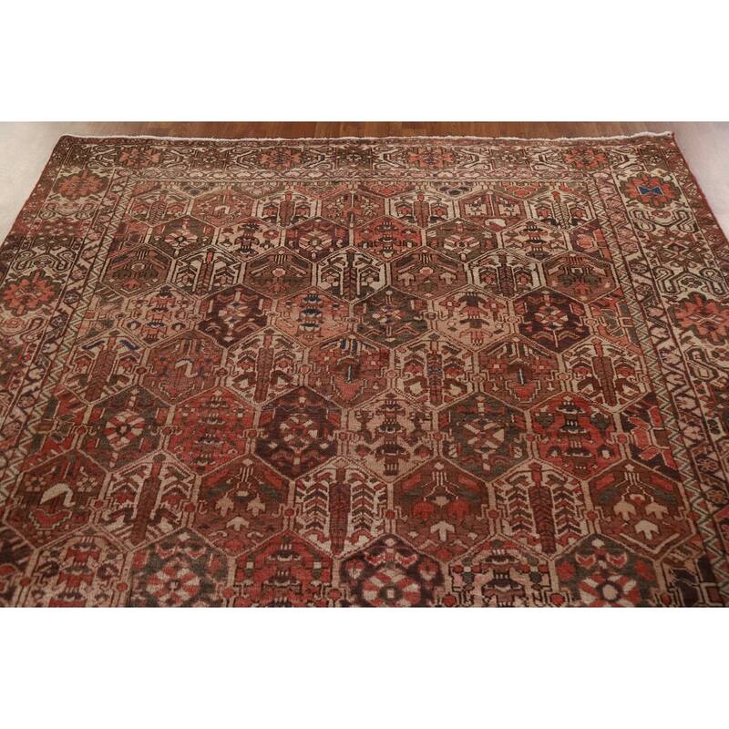 Garden Design Bakhtiari Persian Vintage Rug Hand-Knotted Wool Carpet - 6'9"x 9'11"