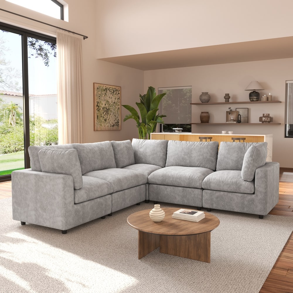 100.5'' V-shape Cloud Corner Sectional Sofa Chenille 5-Piece Modular Couch for Living Room Set