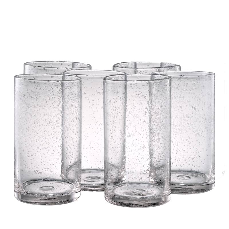 Artland Set of 6 Iris Seeded Glass Highball Tumblers - 17 oz - Clear