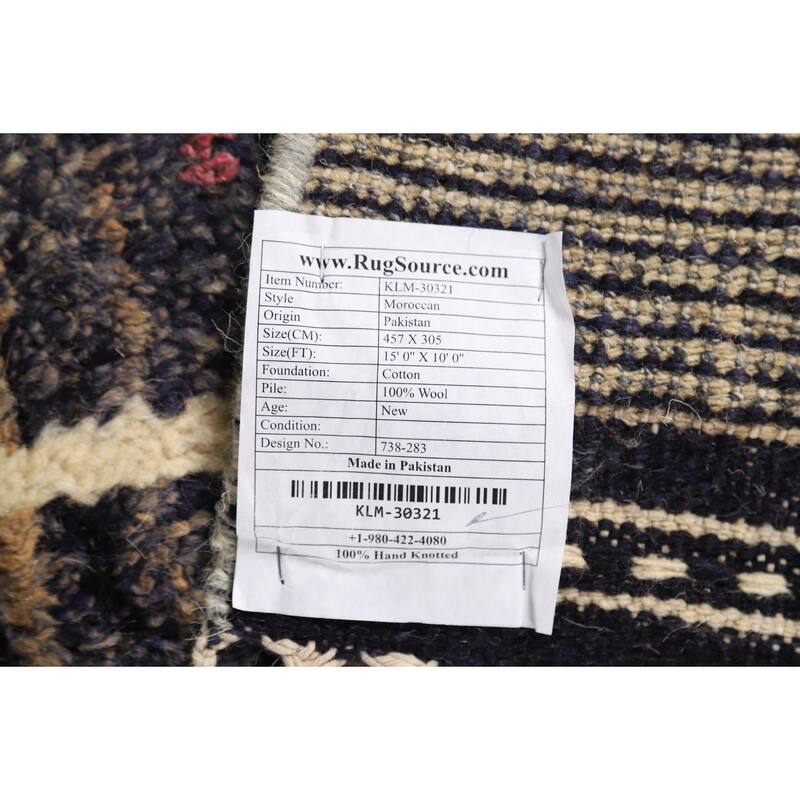 Checkered Moroccan Oriental Large Area Rug Hand-Knotted Wool Carpet - 10'0" x 15'0"