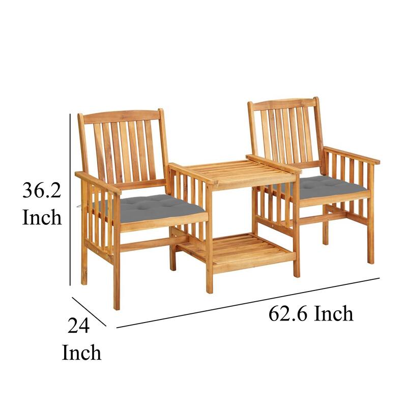 Outdoor 3pc Bistro Table and Chairs Set, Gray, Slatted Brown Wood