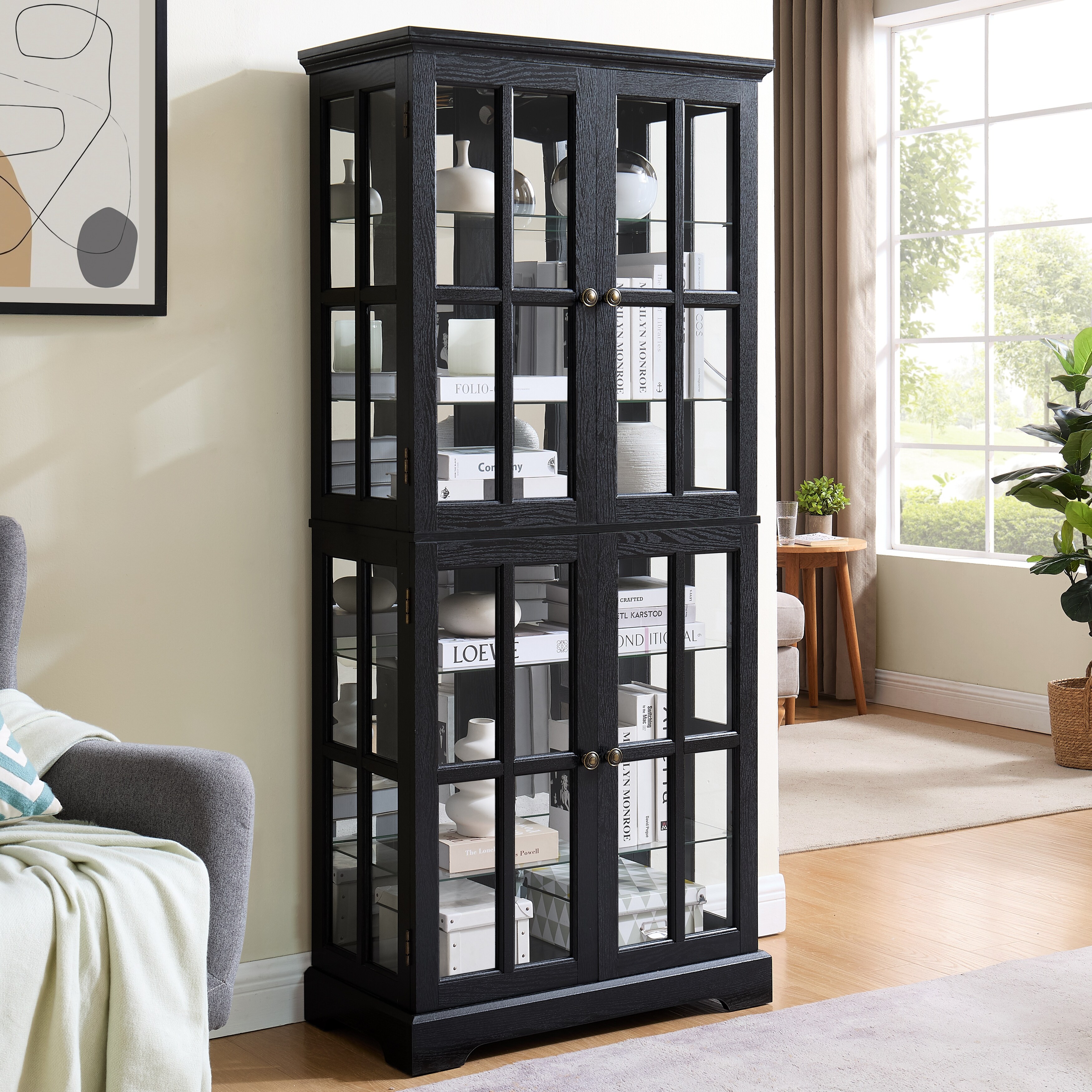 Curio Display Cabinet, Antique Display Cabinet with Glass Doors