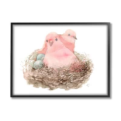 Stupell Pink Birds Nesting with Soft Blue Eggs Framed Wall Art