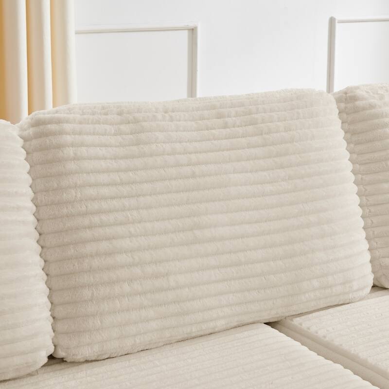 112.6" Modern L-shaped Modular Sectional Sofa in Corduroy, Unfold into Bed for Rest
