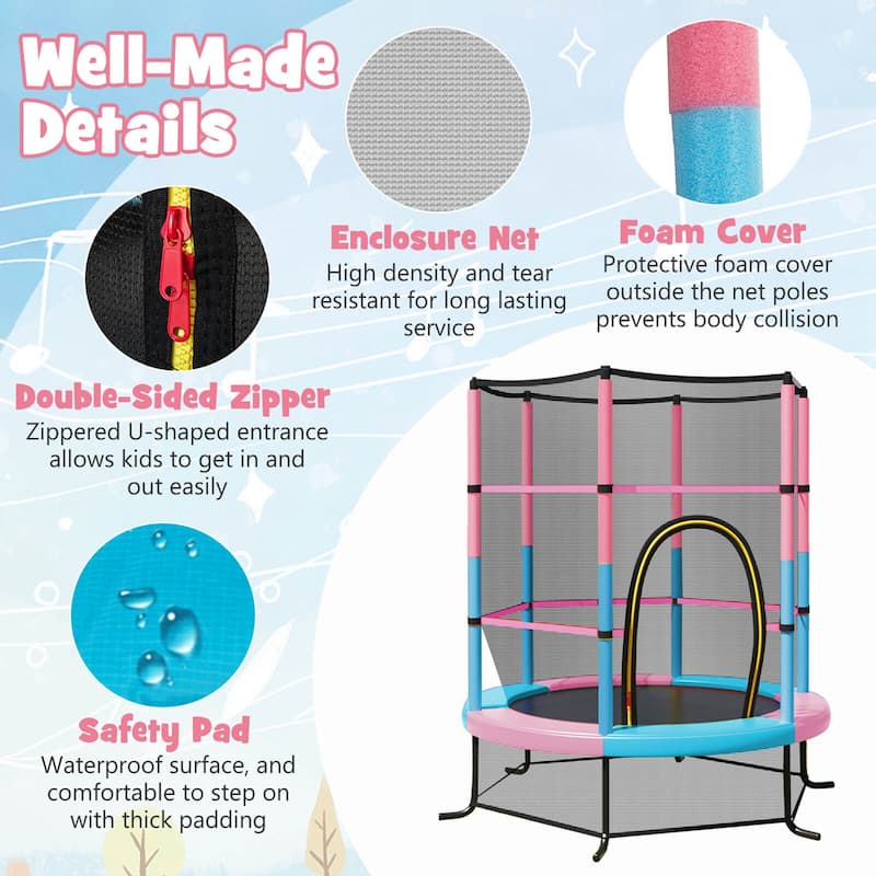 55" Toddler Trampoline Indoor for Kids W/Safety Enclosure Net