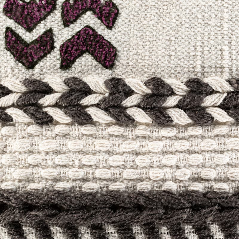Vernita Embroidered Textured Tassel Throw Pillow