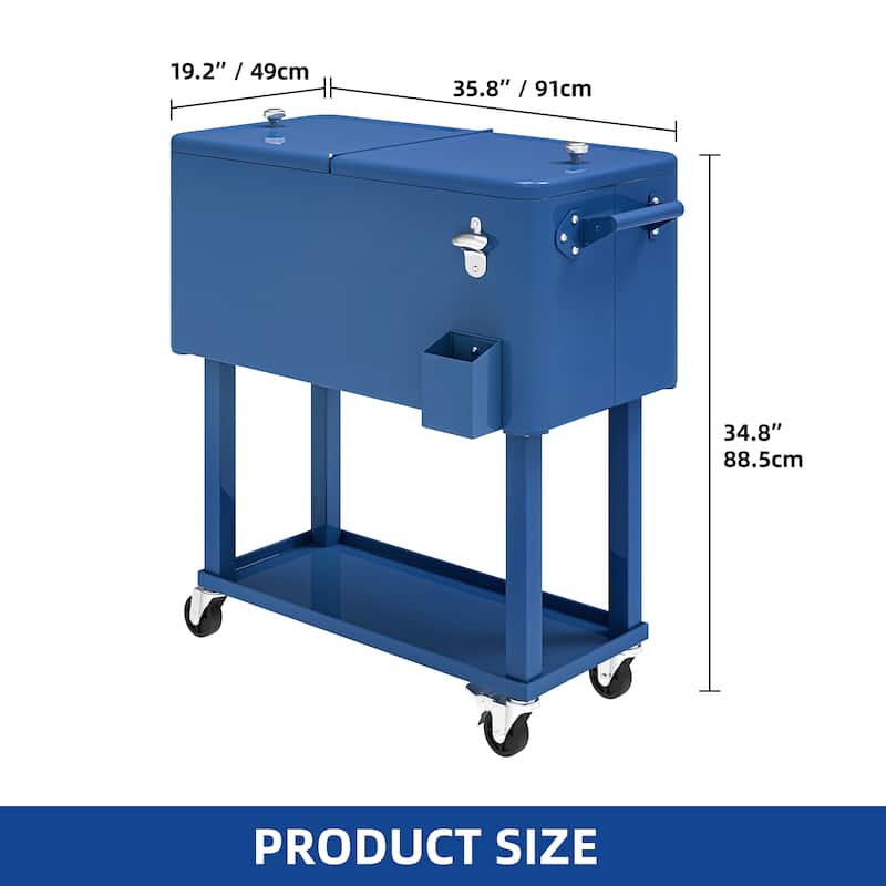 80 Quart Patio Cooler Cart With Bottle Opener Drainage - N/A