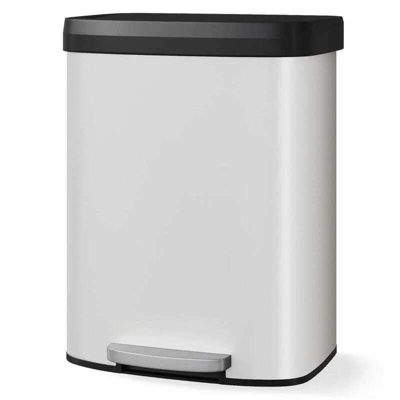16 Gal Step-on Stainless Steel Trash Can with Soft-Close Lid for Home, Kitchen, Office - White