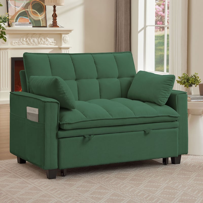 48.03" Pin Striped Fabric 3 in 1 Convertible 2 Seater Sleeper Sofa Bed