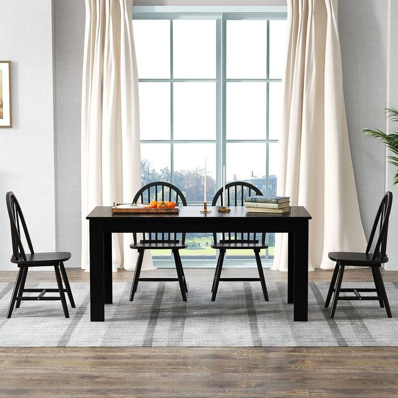 Gymax 5 PCS Dining Set Rectangular Wooden Dining Table 4 Windsor