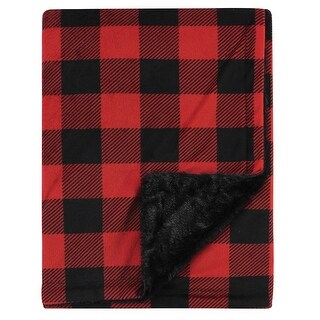 Hudson Baby Plush Blanket with Furry Binding and Back, Buffalo Plaid, One Size - Buffalo Plaid - One Size