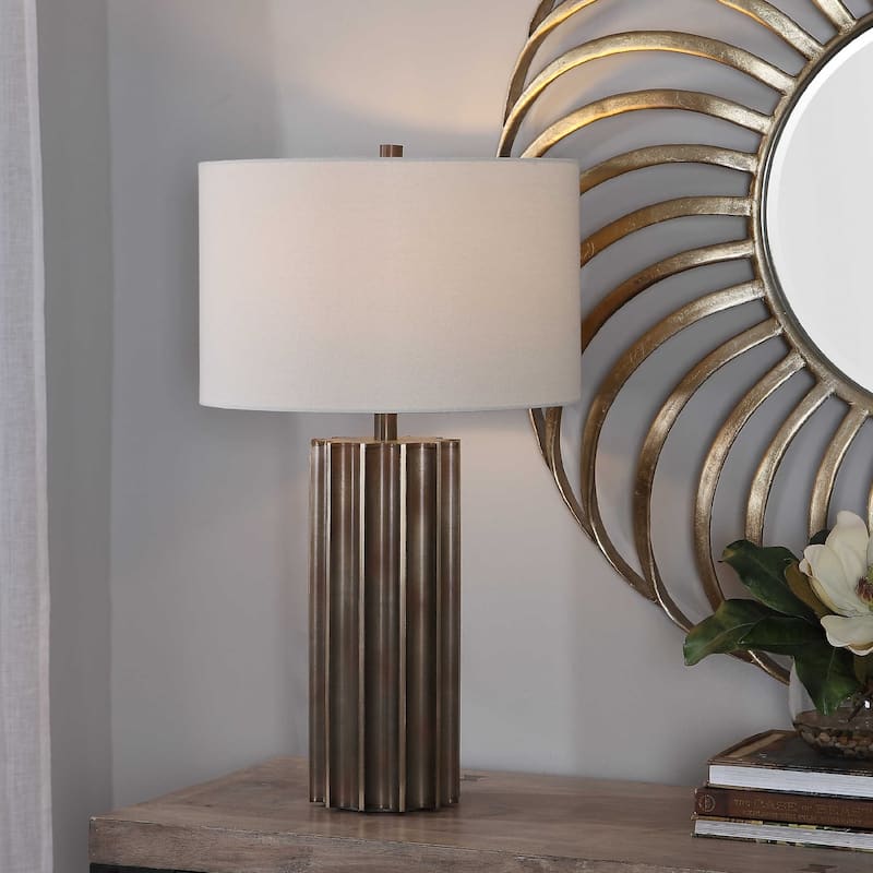 Table Lamp with Steel Base - 28" - Brass Tone and White