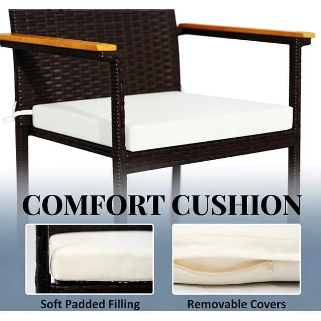 GDFStudio Outdoor Acacia Wood Armrest Rattan Outdoor Dining Chairs Set of 2