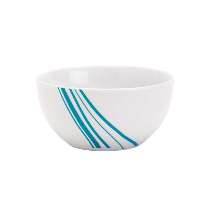 Tabletops Gallery Marina 12 Piece Porcelain Dinnerware Set in White with Aqua Stripes- Service for 4