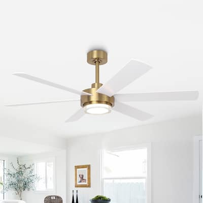 54" Gold Plywood Modern Dimmable Ceiling Fan with Light and Remote