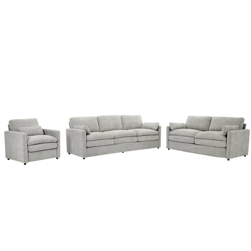 3-Pieces Chenille 6-Seat Sectional Sofa Set with Oversized Cloud Couch and Double Cushions