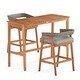 preview thumbnail 1 of 6, 3 Piece Grey Rattan Acacia Wood Patio Bar Set with Cushions and Adjustable Feet - Chair: 22” x 21” x 35” (L x W x H) Grey