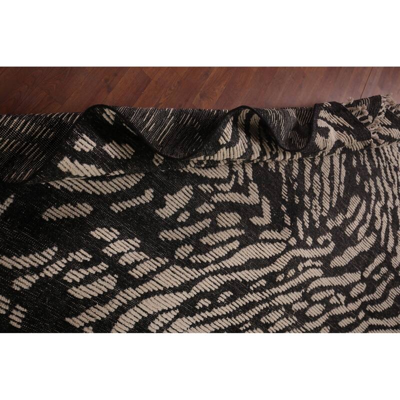 All-Over Black & White Moroccan Abstract Area Rug Handmade Wool Carpet - 8'2"x 10'3"