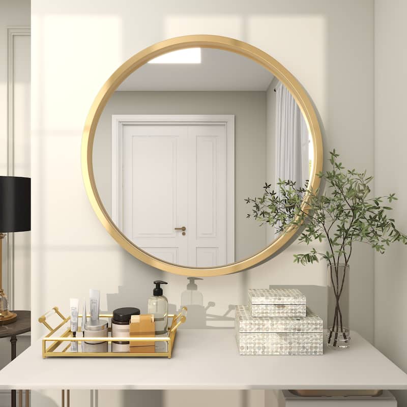 Wooden Wall Mirror with Thin Frame - Black, White, Gold - Roche River Decor